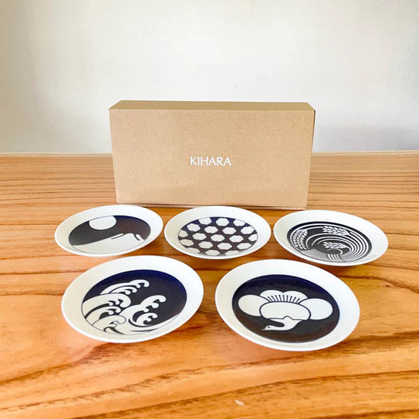 Hasami Ware Plates | KOMON Small Plates 5-Piece Set | Seasonal Patterns | KIHARA
