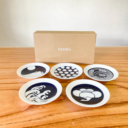 Hasami Ware Plates | KOMON Small Plates 5-Piece Set | Seasonal Patterns | KIHARA