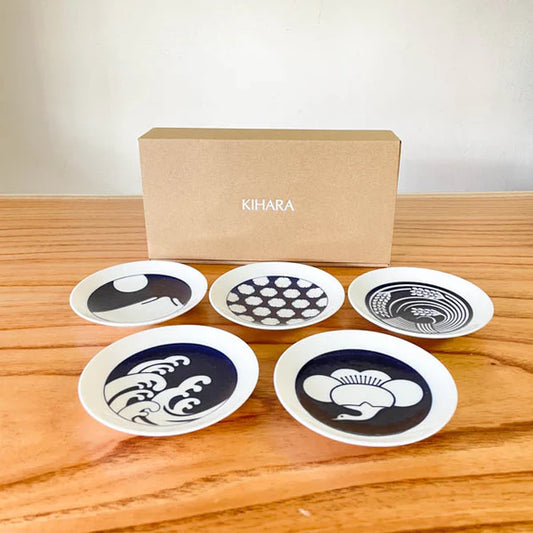 Hasami Ware Plates | KOMON Small Plates 5-Piece Set | Seasonal Patterns | KIHARA