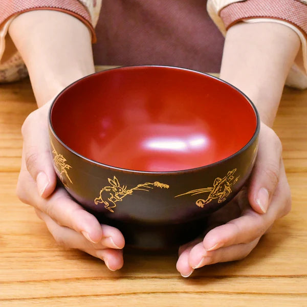 Echizen Lacquerware Bowl | Naouemon Chōjū-giga | Inner Vermilion | Tsuchinao Lacquerware