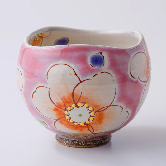 Kutani Ware | Ippuku Tea Bowl | Pink Hana Urara | Kokuzo Kiln