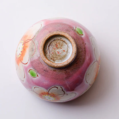 Kutani Ware | Ippuku Tea Bowl | Pink Hana Urara | Kokuzo Kiln